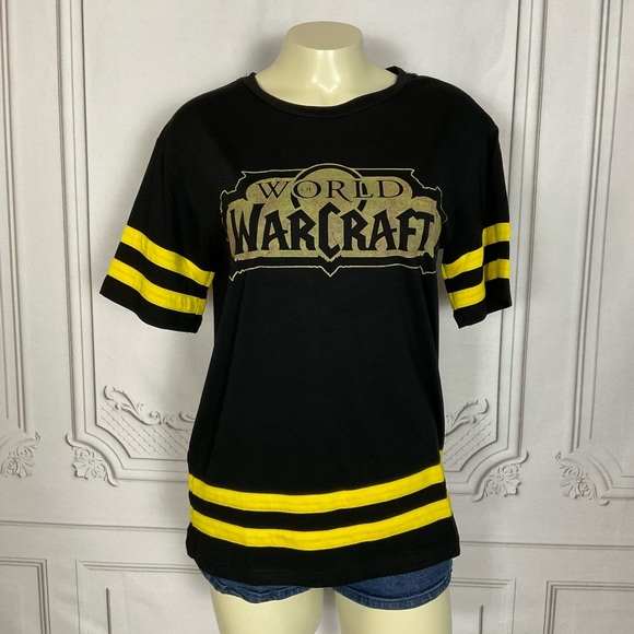 WeLoveFine x World of Warcraft Black & Yellow Varsity Style Womens Small Top - Picture 1 of 4